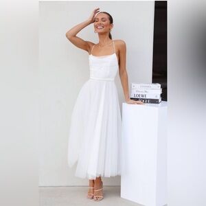 Hello Molly White Spaghetti-Strap Tulle Maxi Dress